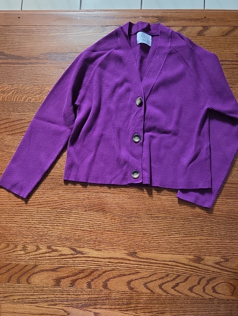 Zara Purple Button V Neck Sweater